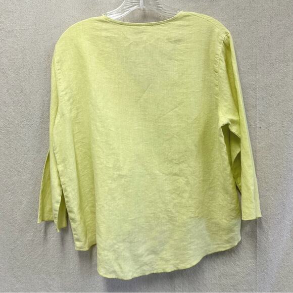 Click by Color Me Cotton 100% linen yellow button up Lagenlook top Medium USA - Picture 4 of 13